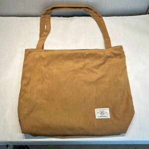 Kalidi Tote Bag Brown Tan Corduroy Zipper Top Handbag Shoulder Bag Pockets